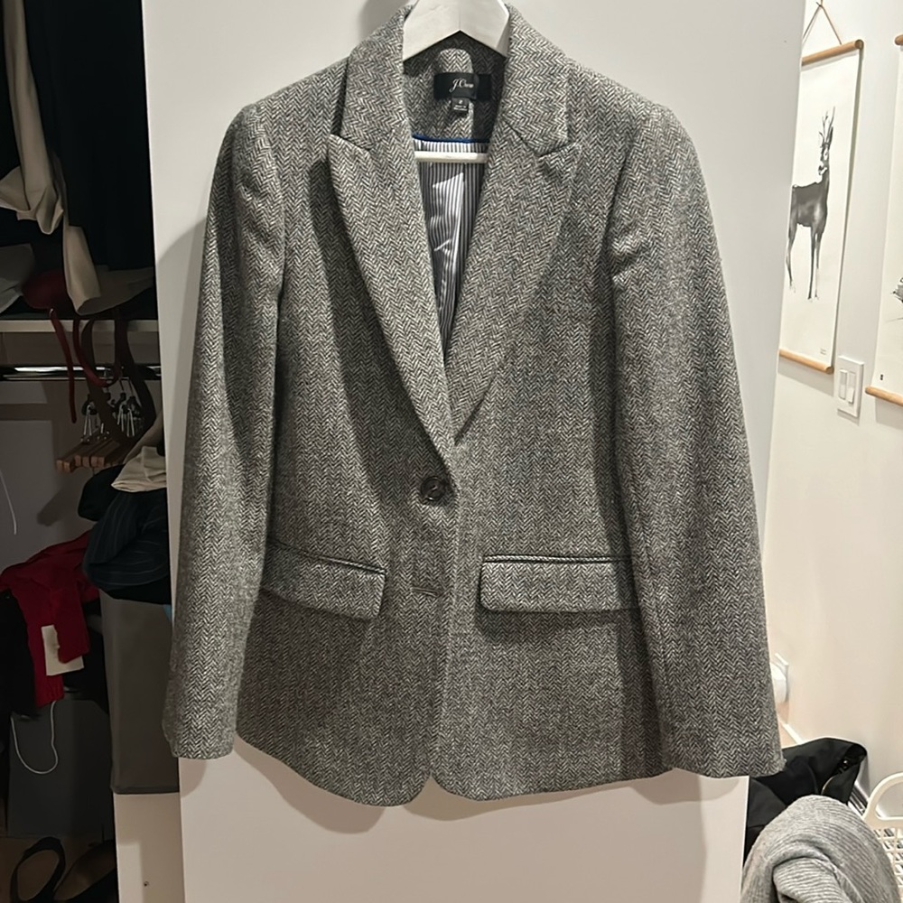 J Crew Wool Herringbone Grey Blazer